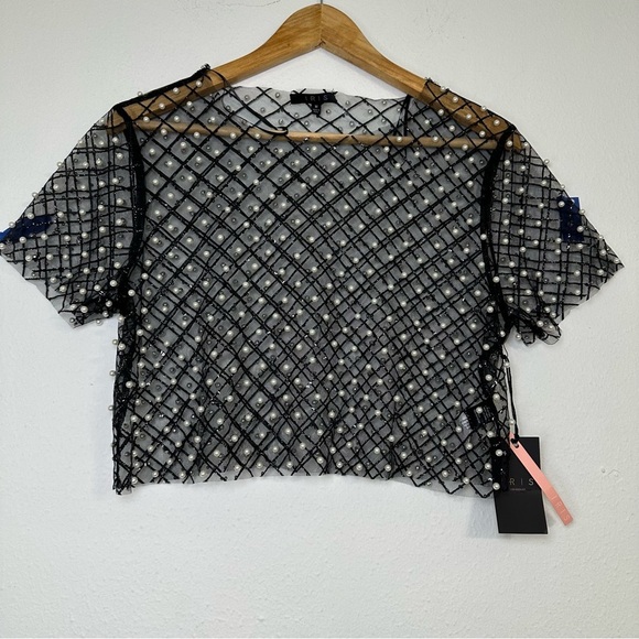 Iris NWT Black Sheer Blouse with Pearl Details - Picture 3 of 13